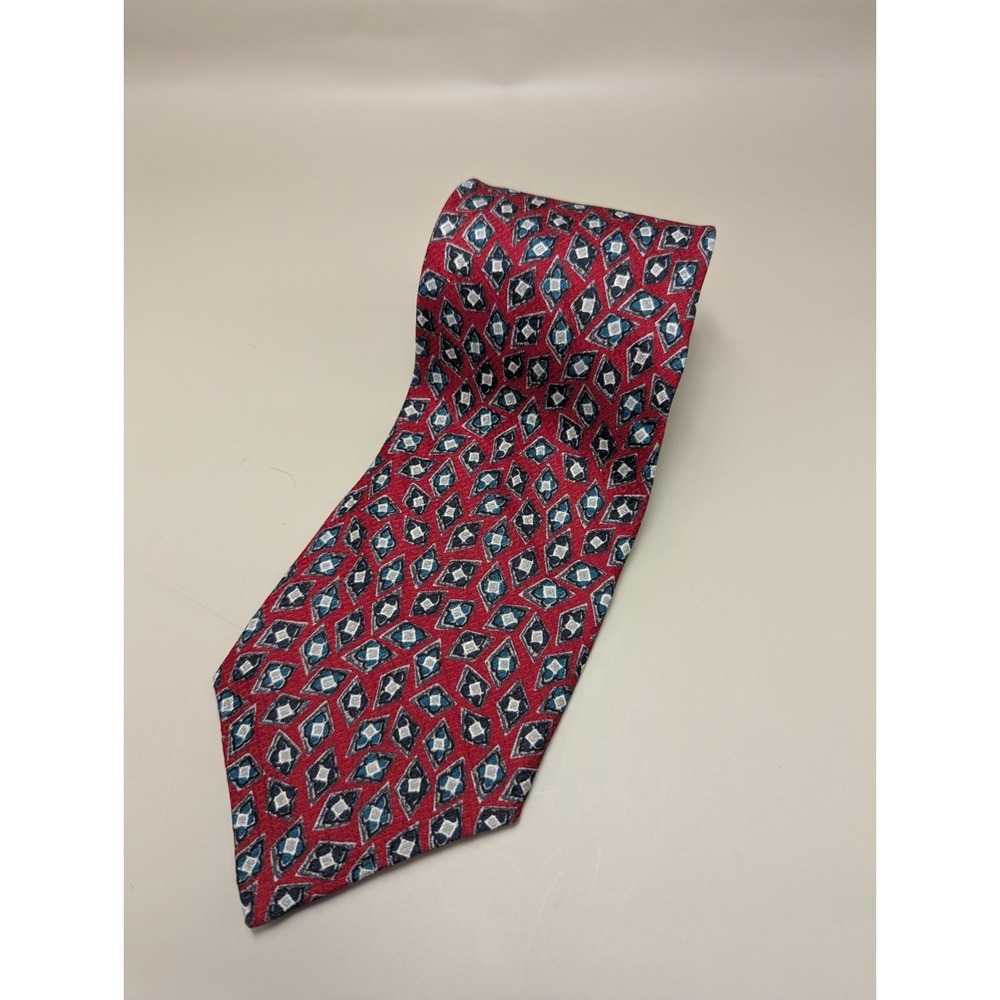 Robert Talbott Tie Finest Silk Red Geometric Hand Sewn Made USA Mens Necktie